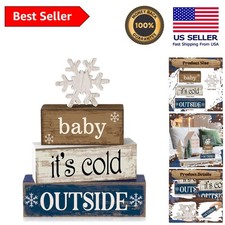 4-Piece Rustic Winter Decor Set - Snowflake Signs  Books for Festive Display