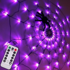 Halloween Decorations Spider Web Lights - 4FT Diameter 70 LEDs with Black Spi...