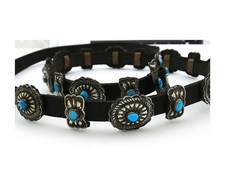Navajo Concho Belt Sterling Silver Vintage Natural Turquoise Signed MM
