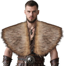 Men Viking Faux Fur Shawl Medieval Fur Shoulder Wrap Collar Warrior Costume Cosp