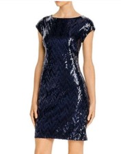 NWT Eliza J Sequin Zig Zag Navy Mini Dress Size 12 $138