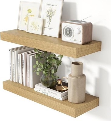 24 Inch Floating Shelves for Wall Oak Shelves Set of 2,Wall Mounted Rustic Wo...