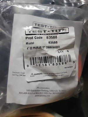 Test-Tite 83588 Pressure Relief Pneumatic Test Plug 4''