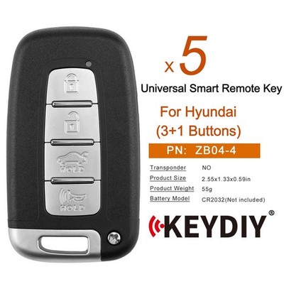 5x KEYDIY KD ZB04-4 KD Universal Smart Remote Key for Hyundai Style 3+1 Buttons