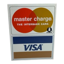 Vintage 1970's VISA MASTER CHARGE CREDIT CARD Plastic Tent Sign Advertising