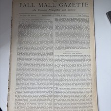 The Pall Mall Gazette No 5185 Vol. XXXIV Saturday October 8 1881 Newspaper Rare