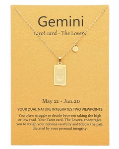 Authentic 14k Gold Plated Gemini Necklace Lovers Tarot Card Constellation Jewelry Birthday