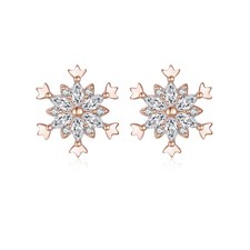 Solid 925 Sterling Silver CZ Snowflake Earrings Studs for Women Teen Girls Winte
