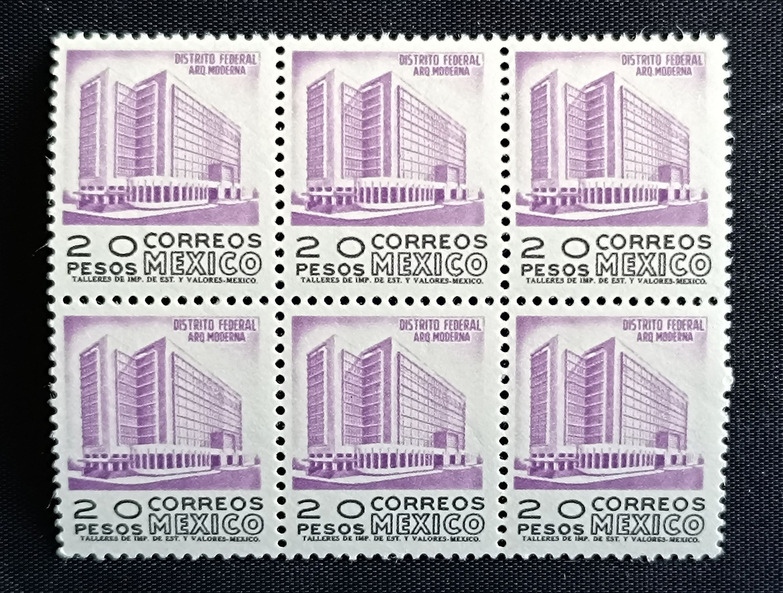 MEXICO 1967 $20 MEX. CITY white fluor. paper block mint NH dealer retail = 350,.