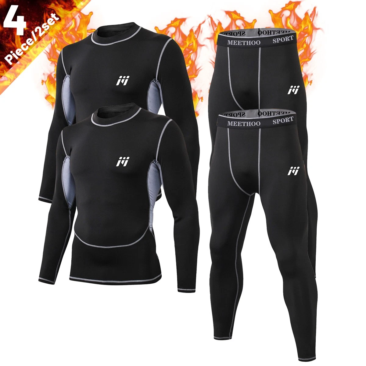 2Set Men's Winter Soft Fleece Lined Thermal Top Bottom Long John Underwear Set