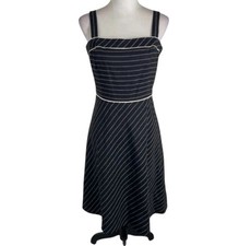 Ann Taylor LOFT A Line Dress Womens Sz 6 Black Linen Striped Wide Strap Pullover