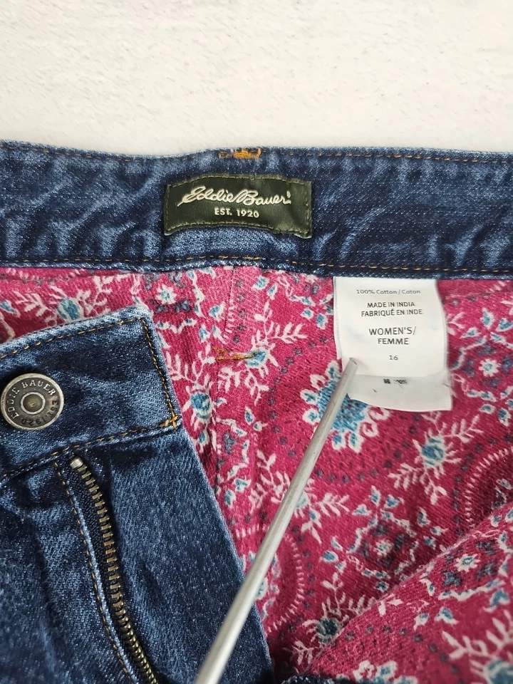 Eddie Bauer Womens Fleece Lined Jeans Size 16 Flannel Flower Lined Style 0336 - Image 2 of 4