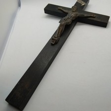 Antique Wood Crucifix Cross Metal Jesus Holy Catholic Made In England   9.5" 