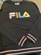 Fila Sweatshirt Pullover Black Spellout Logo Long Sleeve Size XL