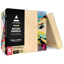 ARTEZA Wood Canvas Boards, 10 x 10 Inches, Pack of 5, Office Product