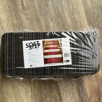 Set Of 12 Natco Soft Step Stair Treads 8  X 18  Striped Gray Black