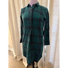 Madewell Womens Plaid Flannel Shirt Dress Small Green Navy Button Long Sleeve