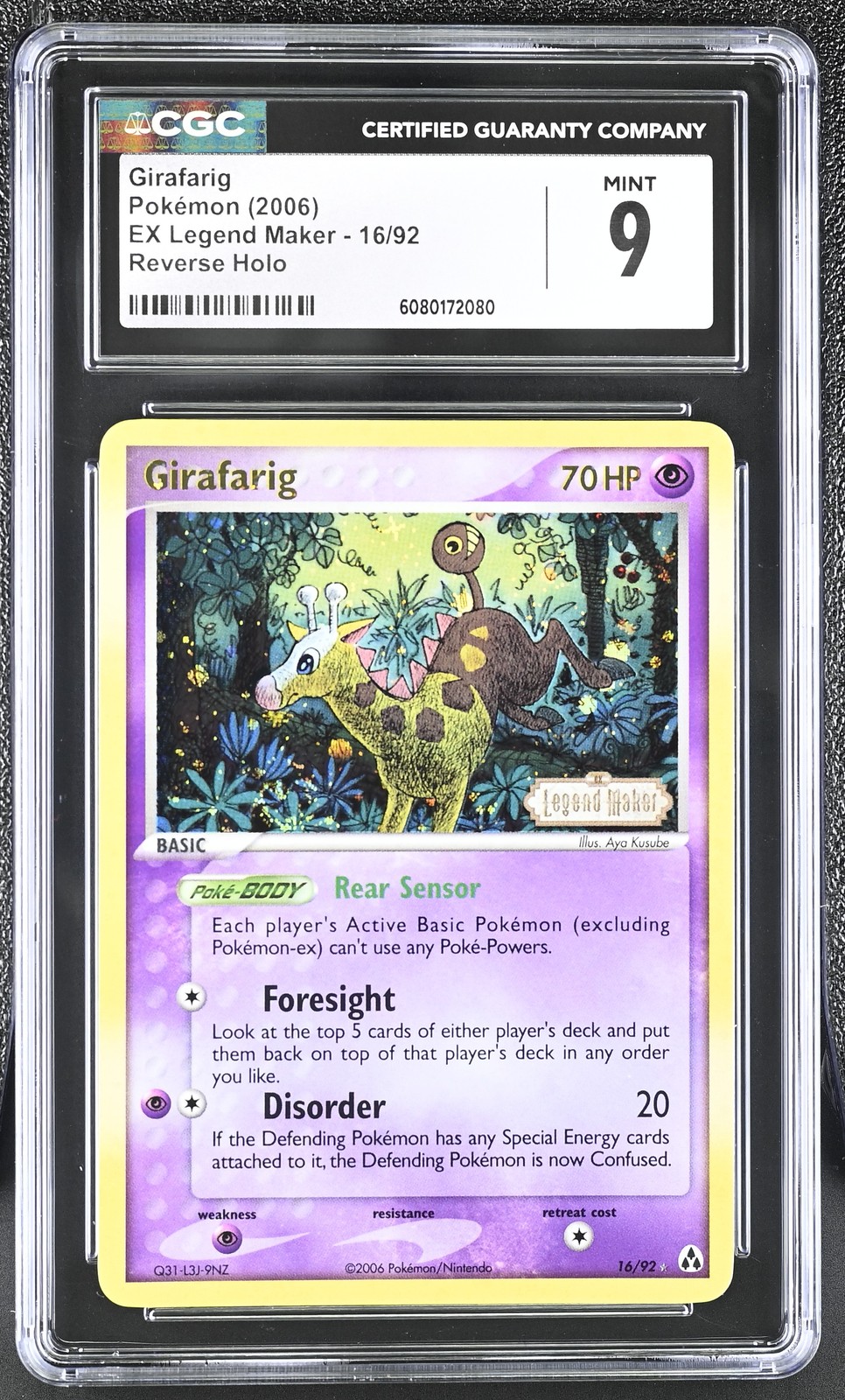 CGC 9 Girafarig 2006 EX Legend Maker 16/92 Reverse Holo Stamped Pokemon Card