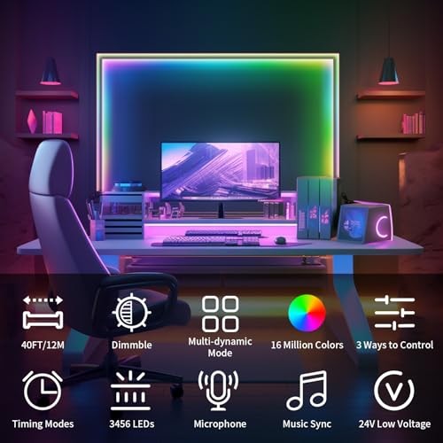 BUNACET 40FT COB RGB+IC LED STRIP LIGHTS BRIGHT DREAM COLOR COB LED LIGHT STRIP - Bild 2 von 5