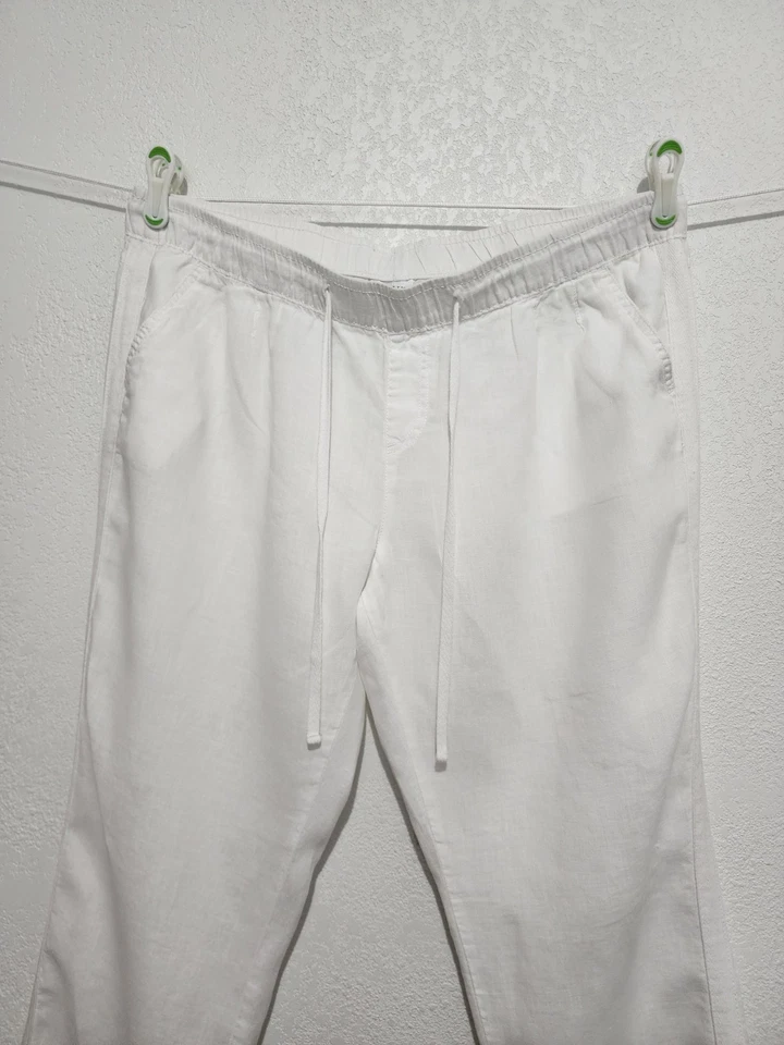 STYLUS Mujer PULL-ON BLANCO XL Cintura Elástica 100% LINO Foto 3 de 4