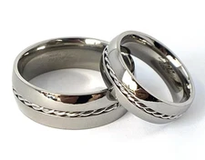 Solid Titanium Rope Twist Inlay Band Ring Size 5,6,7,8,9,10,11,12,13 (FL230)