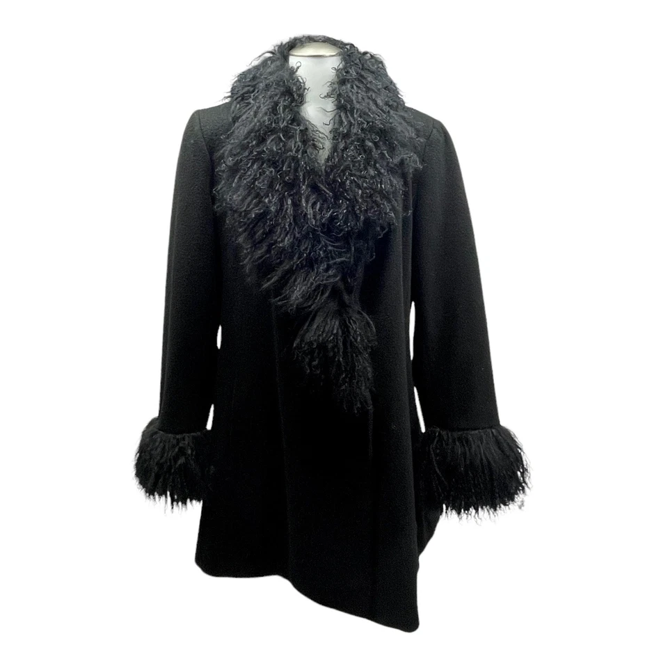 Винтажный 90-х экспресс женщин M пенни переулок бушлат меховой воротник ягнят шерсти куртка - Изображение 2 из 4