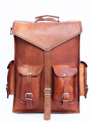 Bag Leather Backpack Messenger Rucksack Laptop Vintage Genuine Brown