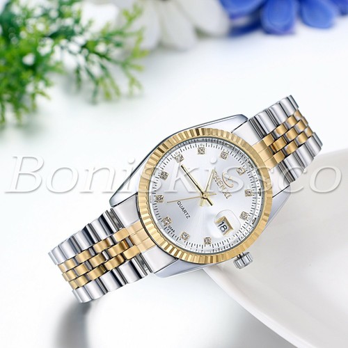 Luxury Rhinestone Stainless Steel Quartz Analog Wrist Watch For Men Women Couple - Picture 8 of 17