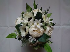 Artificial flower bouquet white anemone peony hops berries home decor gift