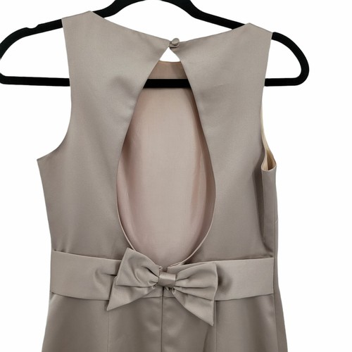Vintage Shelli Segal Gown 4 Champagne Satin Sleeveless Peekaboo Bow Back - Picture 3 of 10
