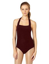 Capezio Women Sleeveless Halter Neck W/ Scoop Back Leotard Top Maroon S, 45 NWT
