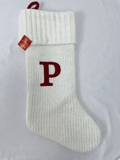 New Wondershop White Cable Knit Christmas Stocking Initial Letter  P  20"