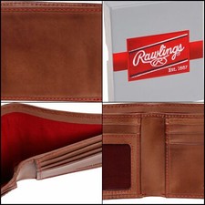 Rawlings Mens Tanned-leather Baseball Stitch Embroidered Wallet - SUPPLE LEATHER