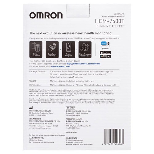Omron HEM-7600T Upper Arm Blood Pressure Monitor Smart Elite - Picture 4 of 5
