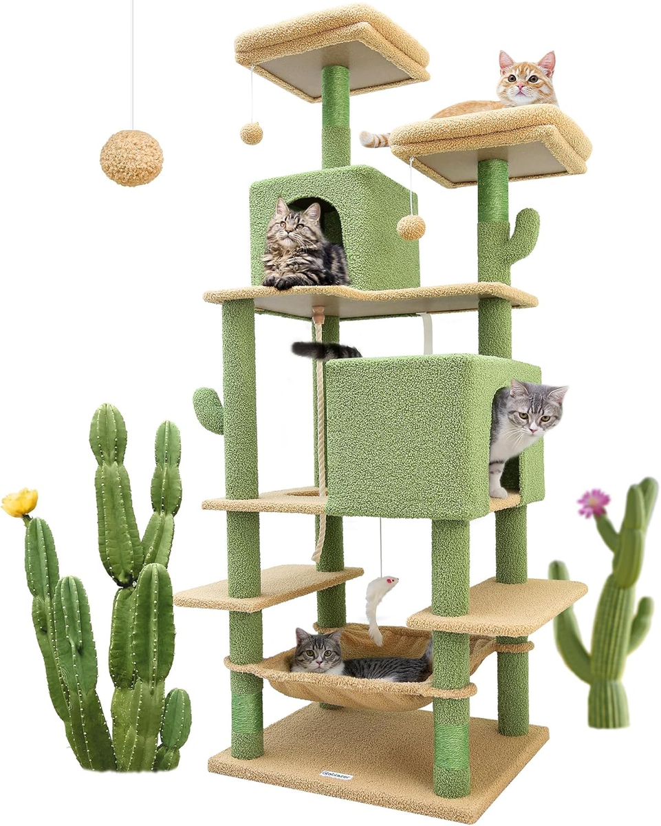 F76 Cactus Cat Tree Tower | 76-Inch Extra Tall Multi-Level Cat Furniture  with Co