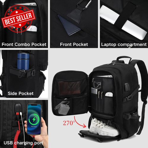 50L Travel Laptop Backpack 17-18" Waterproof TSA Approved USB Anti-Theft Bag - Picture 2 of 12