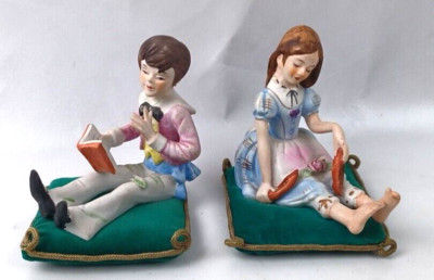 Lenwile Ardalt Figurines Pair Boy and Girl on Pillows Korea
