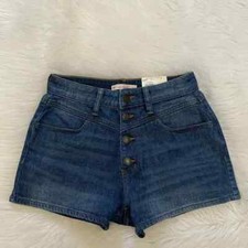NEW wTag-SO High Rise Curvy Mom Button Fly Medium Wash Denim Shorts 1/25