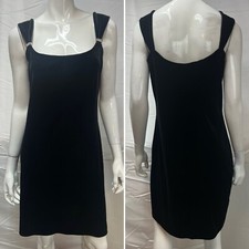 Vintage USA Onyx Nite Womens 14 Black Velvet Stretchy Embellished Sheath Dress L