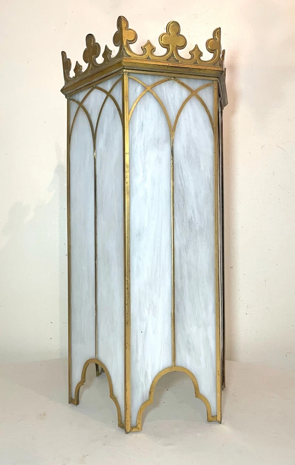 GRAN araña colgante gótica iglesia vitral bronce dorado ornamentado antiguo  Foto 2 de 4