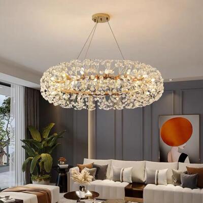 23.6'' Modern Crystal Chandelier Gold Dandelion 12 Lights Pendant Ceiling Fixture