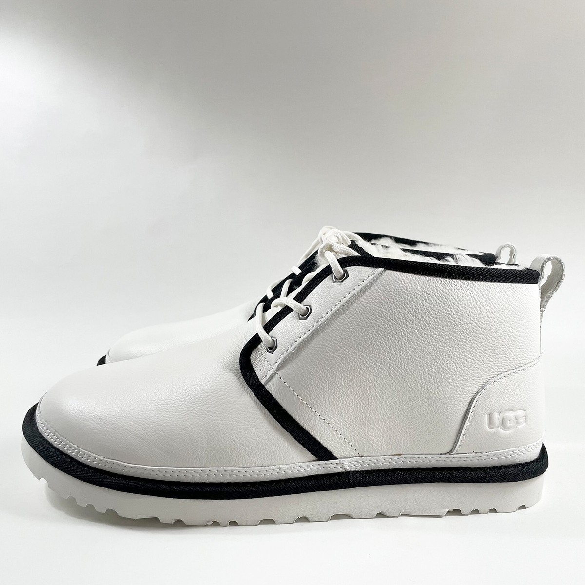 UGG Neumel Leather Chukka Boots White Black Wool Lined 