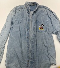 Vintage Disney Micky Mouse Denim Button Up Shirt Size Medium