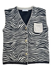 Vintage Magnolia Women Animal Print Wool Vest 3 Gold Italian Naval Brass Buttons