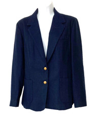 DARK BLUE WOOL VINTAGE BLAZER JACKET, NO MFG. LABEL, METAL BUTTONS, 13/14