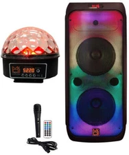 MR DJ FLAME4200 10" X 2 Rechargeable Portable Bluetooth Karaoke Speaker with