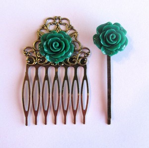Green Rose Hair Comb Or Pins Shabby Chic Formal Vintage Wedding