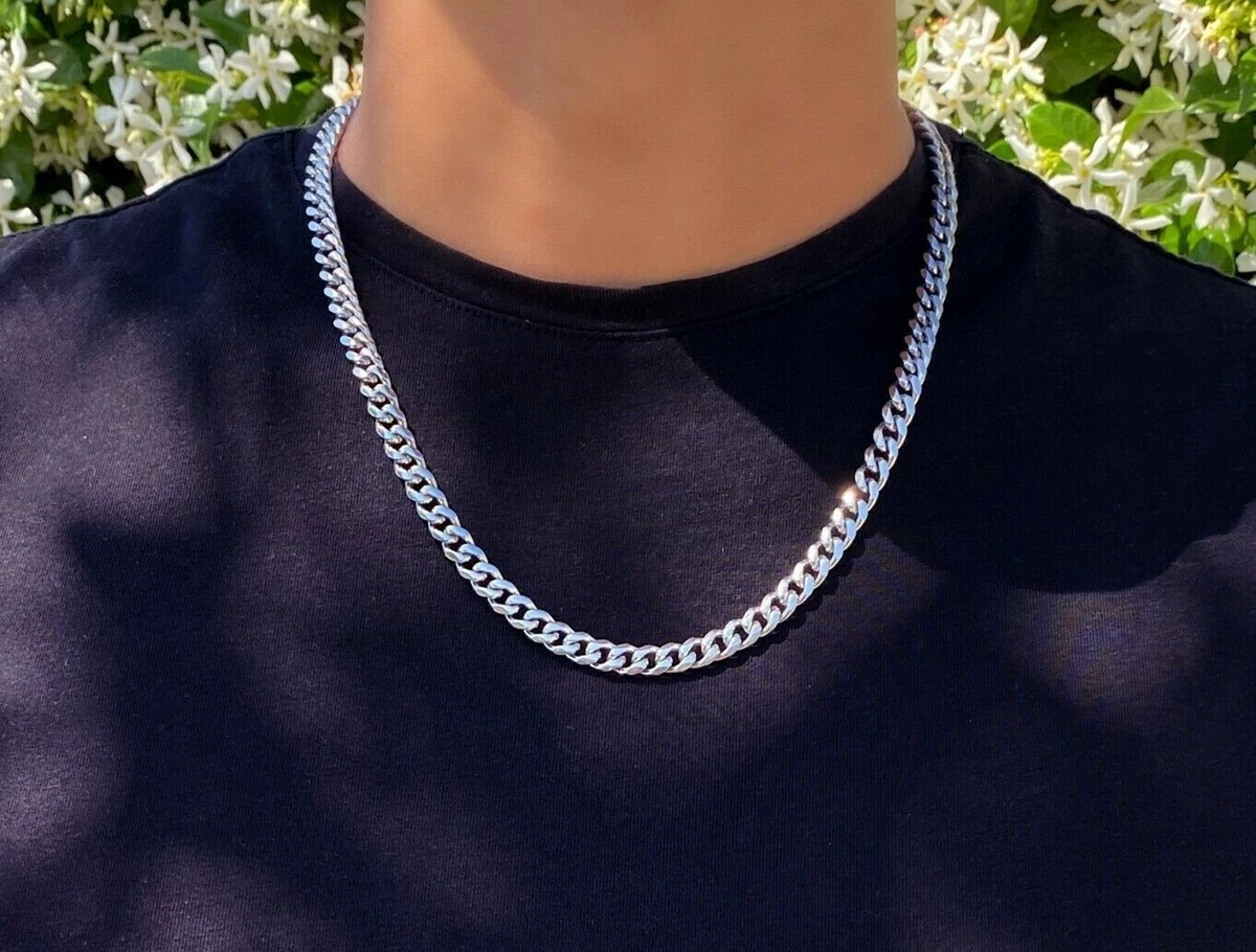 Men s Chain Necklace Cuban Link Chain Necklace Stainless Steel Silver Chain