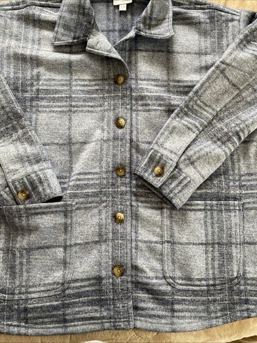 J. Jill Blue Plaid Shacket Jacket Size Large - Picture 7 of 11