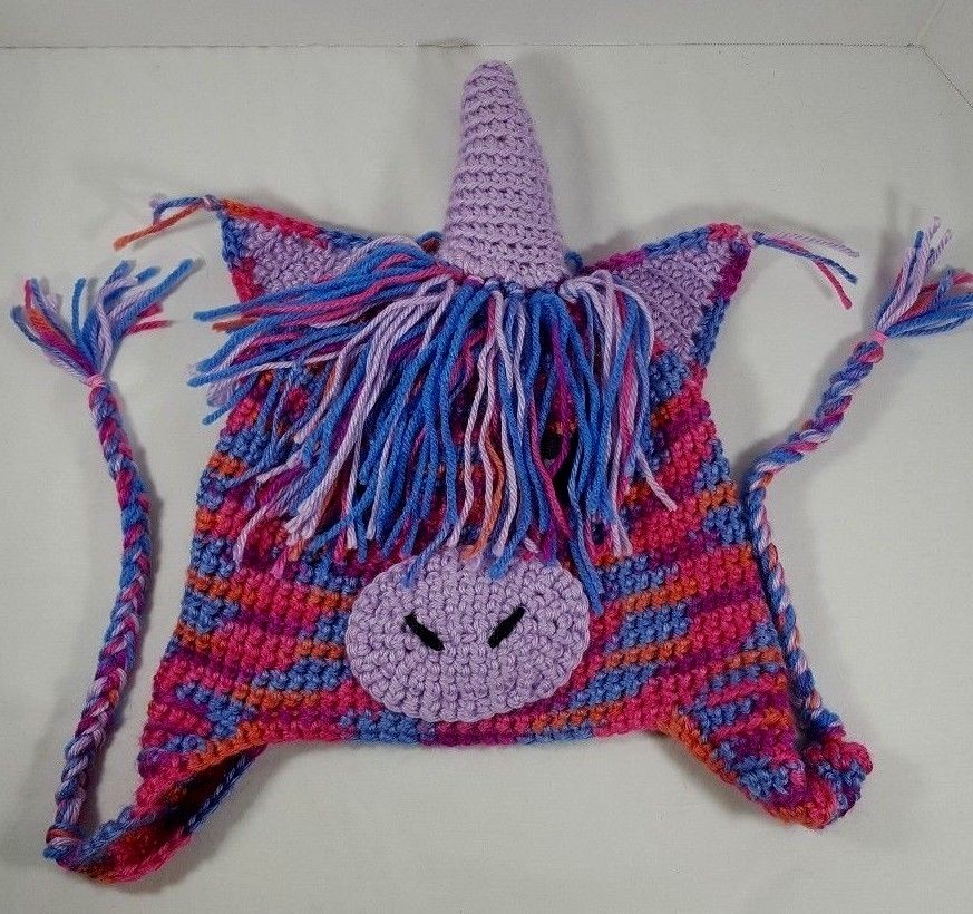 Cappello unicorno fatto a mano multicolore cappello bambino corno viola magico pony caldo